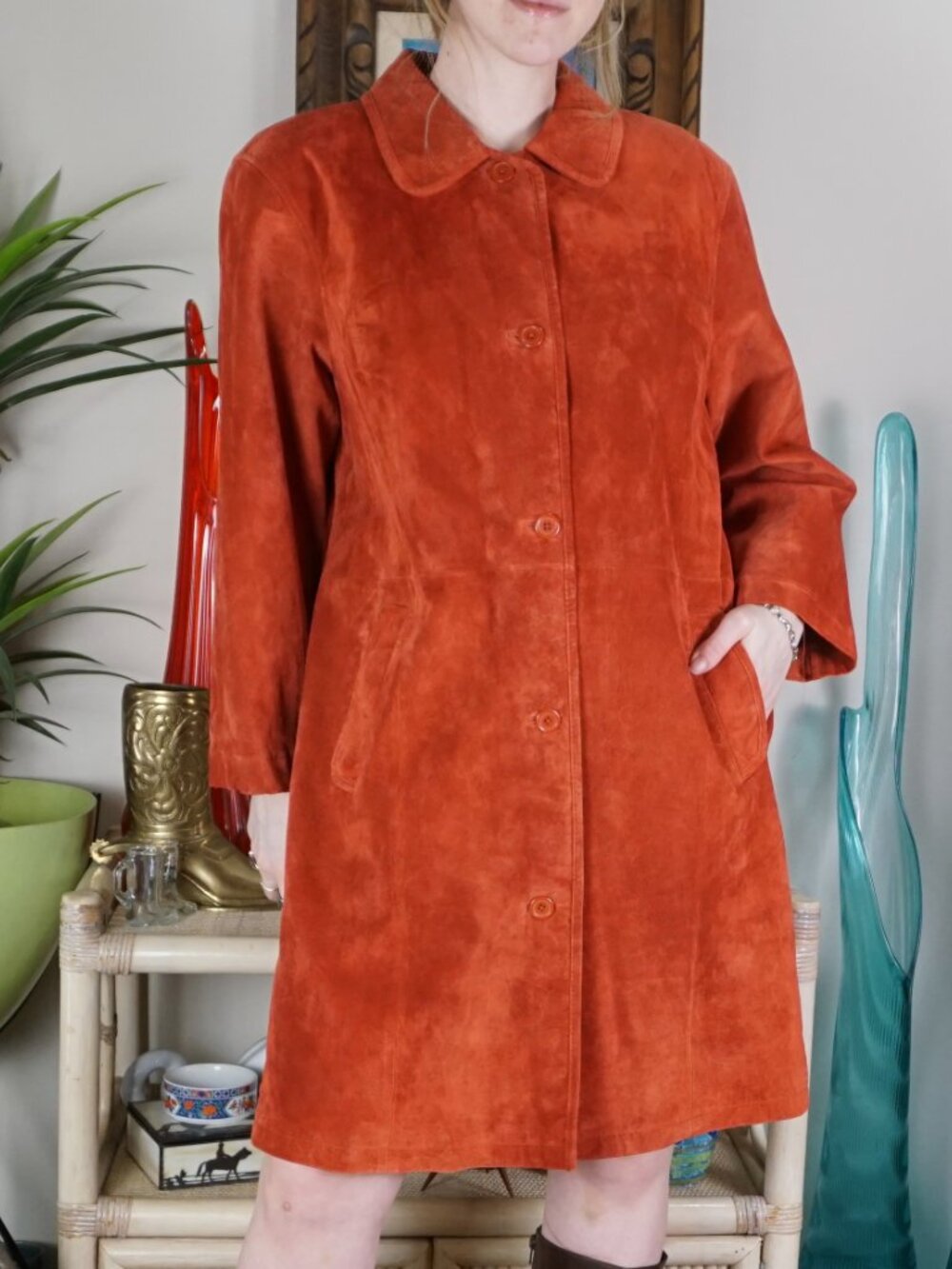 Y2k Centrigrade red genuine suede leather jacket with collar